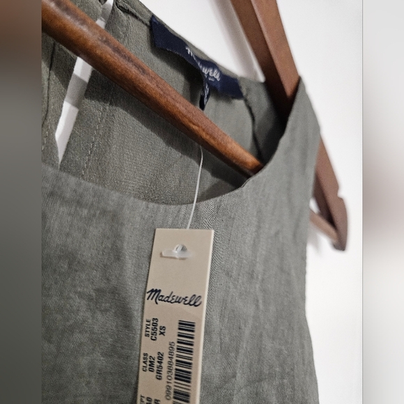 Nwt MADEWELL Olive Green "Sunbask" Silk Layered Keyhole Back Pleat Tank Top - Picture 3 of 6